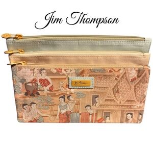 Jim Thompson Artistic Scenic Silk Thai Beige and Peach Three Pocket Case Set